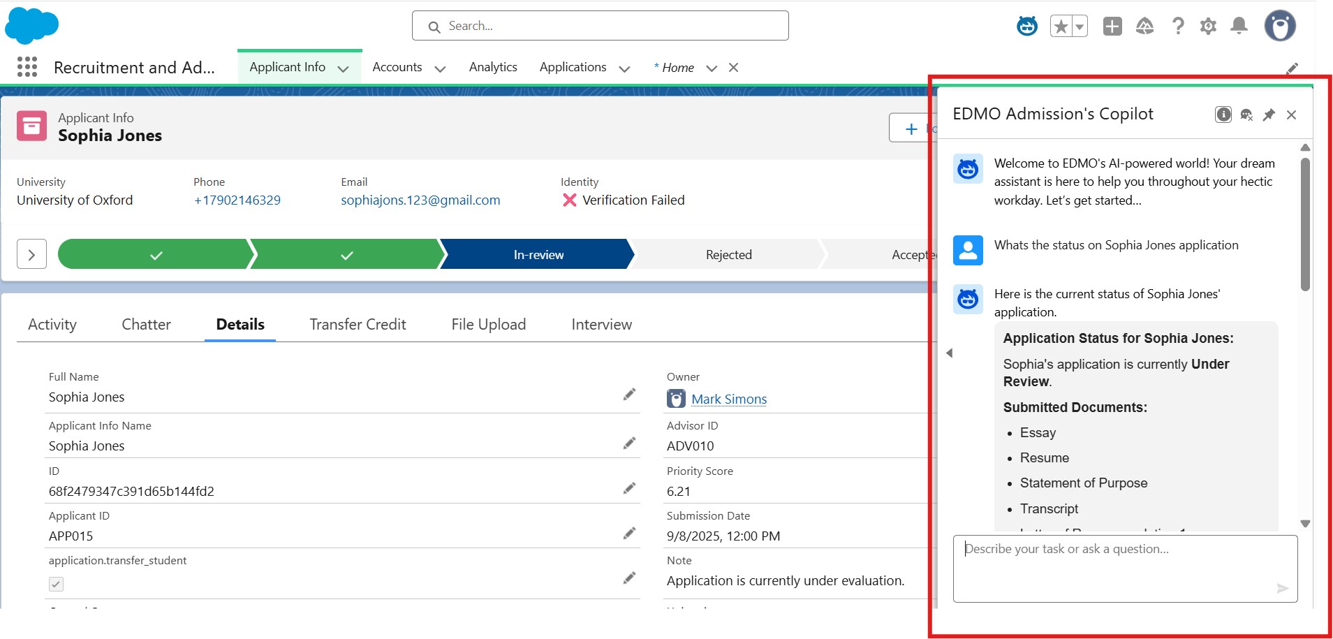 Intiate Transcript Credit Evaluation
